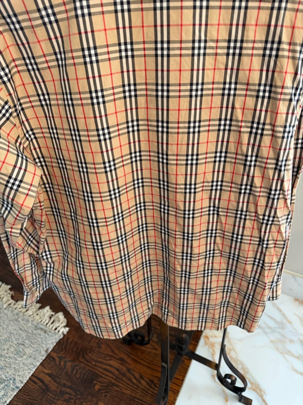 Burberry Beige Plaid Long-Sleeve Button-Up Shirt - Picture 7 of 8